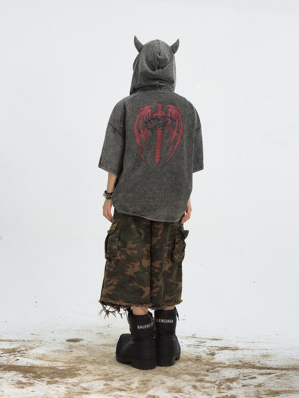 Sweat à capuche oversize délavé de style gothique – Streetwear haut de gamme
