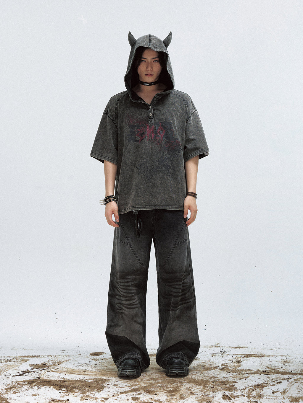 Sweat à capuche oversize délavé de style gothique – Streetwear haut de gamme