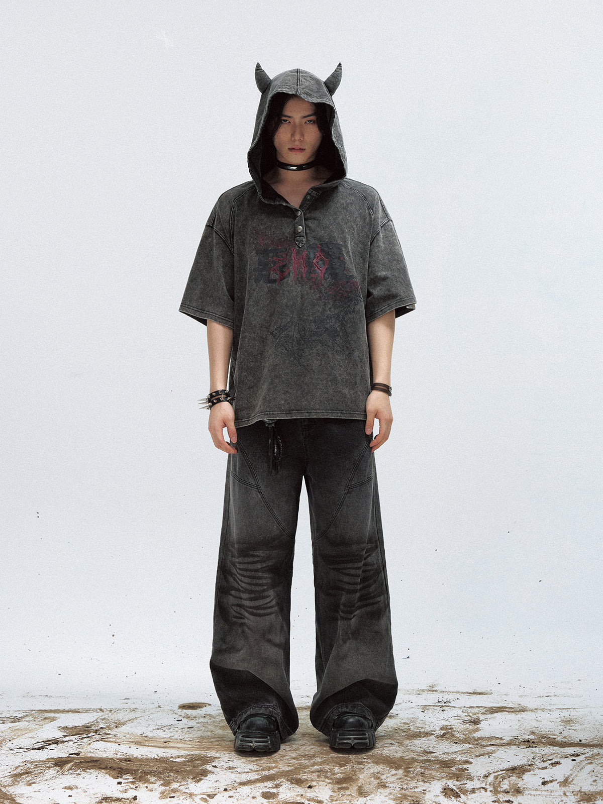 Sweat à capuche oversize délavé de style gothique – Streetwear haut de gamme