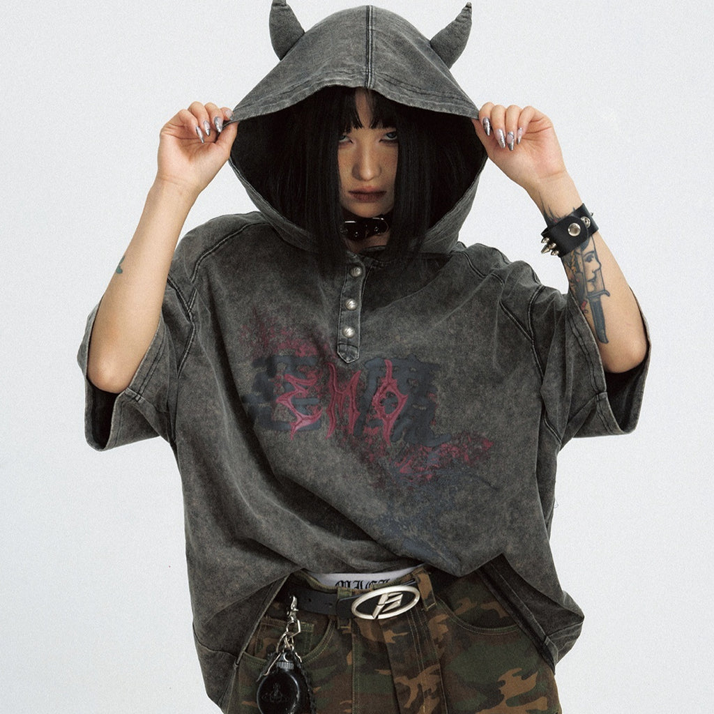 Sweat à capuche oversize délavé de style gothique – Streetwear haut de gamme