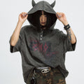 Sweat à capuche oversize délavé de style gothique – Streetwear haut de gamme