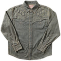 Chemise western américaine rétro en jean délavé brodé à manches longues