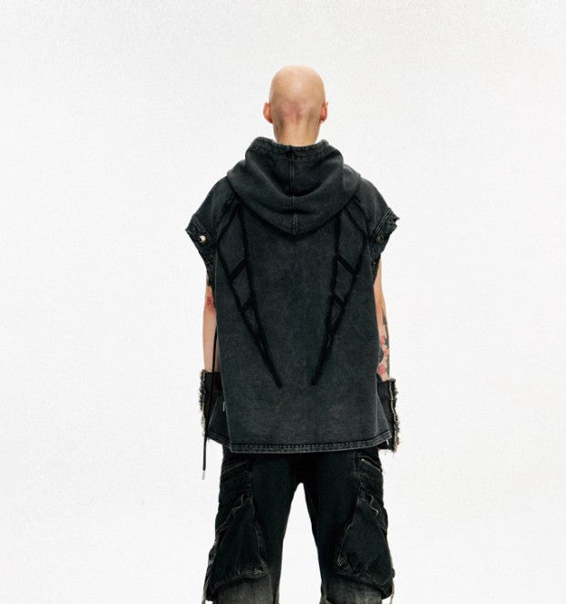Pentagram Button Hooded Sleeveless Hoodie