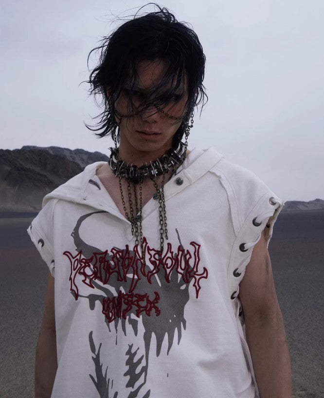 Pentagram Button Hooded Sleeveless Hoodie