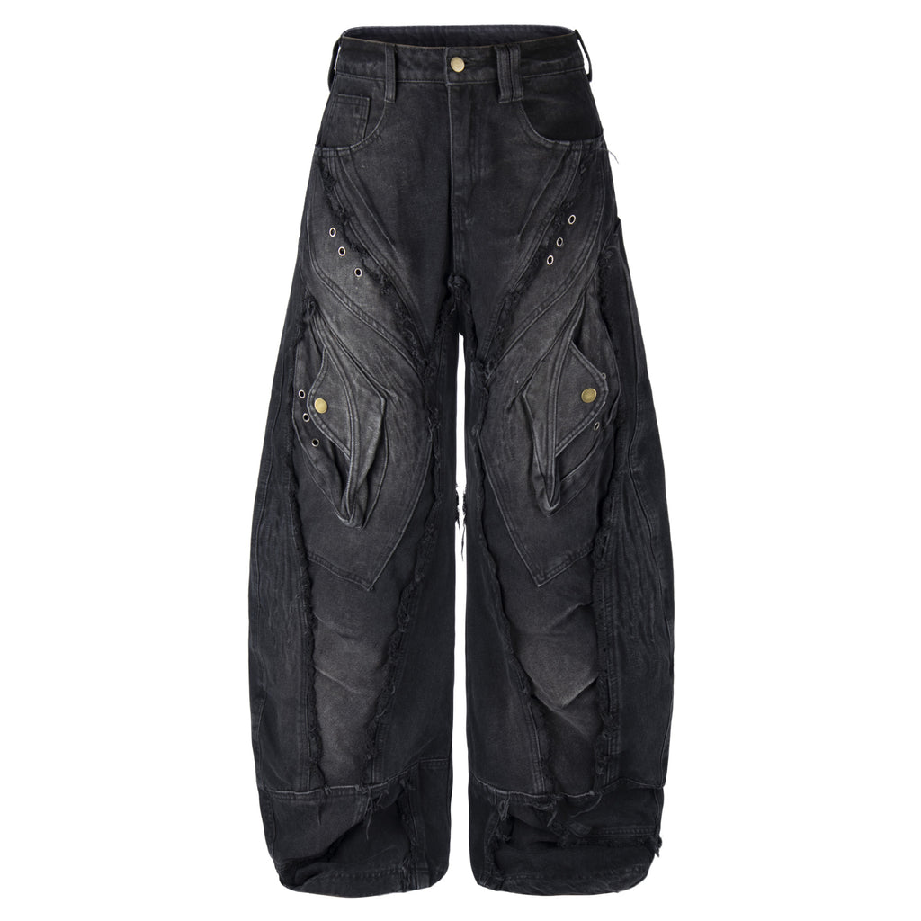 Lucky Pattern Embroidered Patchwork Jeans