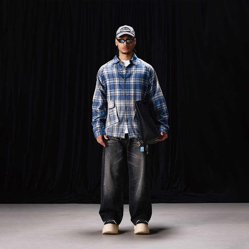 New Autumn Style Blue Flannel Plaid Shirt