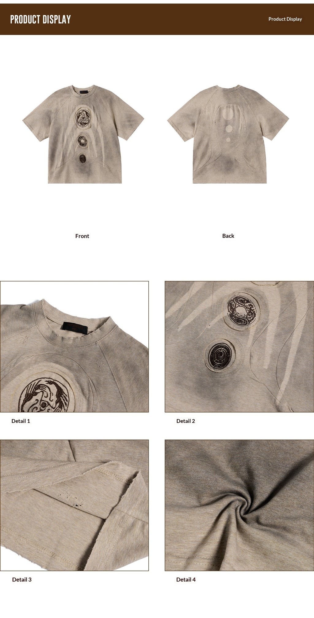 Casual Embroidered Earth-Tone T-Shirt