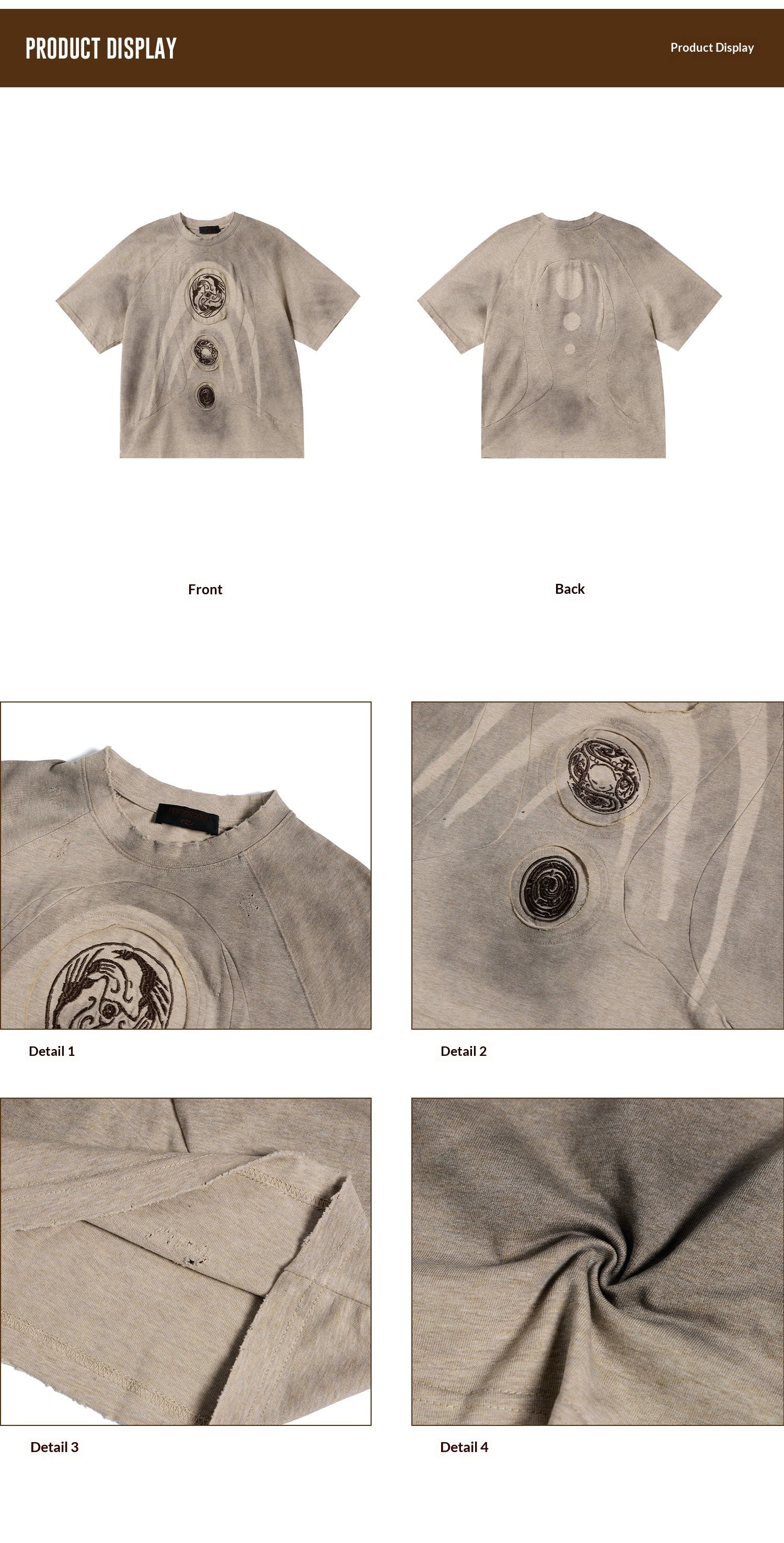 Casual Embroidered Earth-Tone T-Shirt