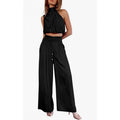 Summer Suits Casual Sleeveless Midriff-baring Top And Wide Leg Pants
