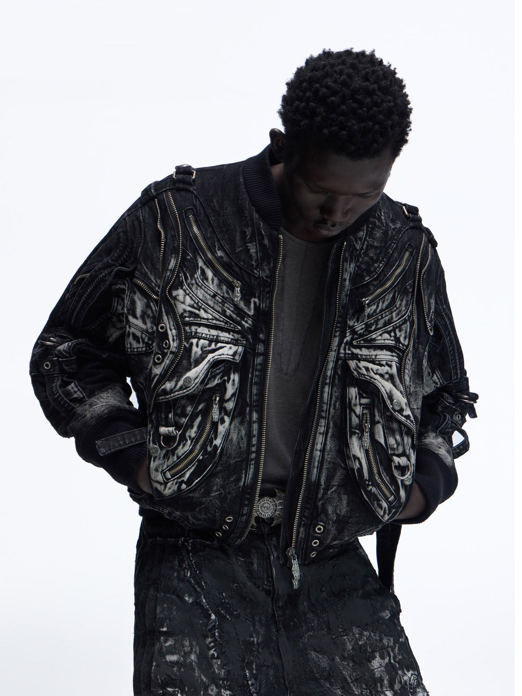 Ink-stain Marbled Washed Denim Jacket
