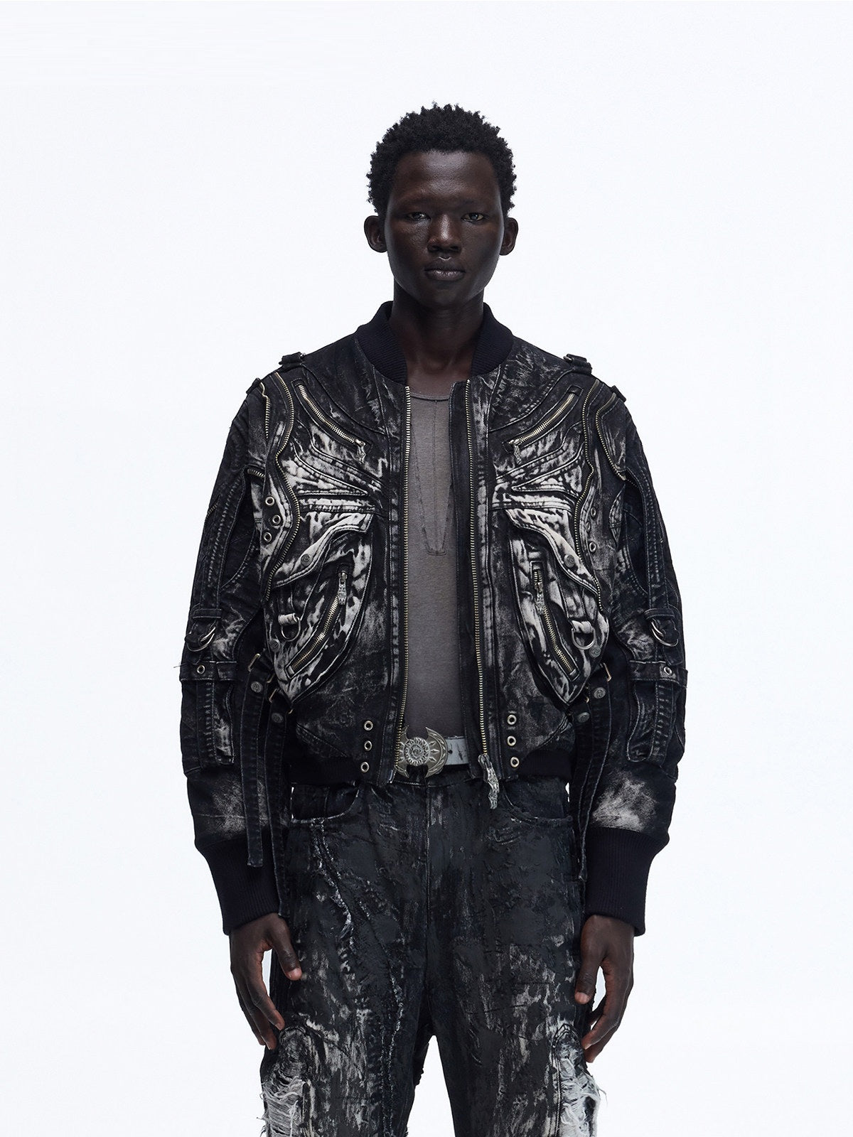 Ink-stain Marbled Washed Denim Jacket