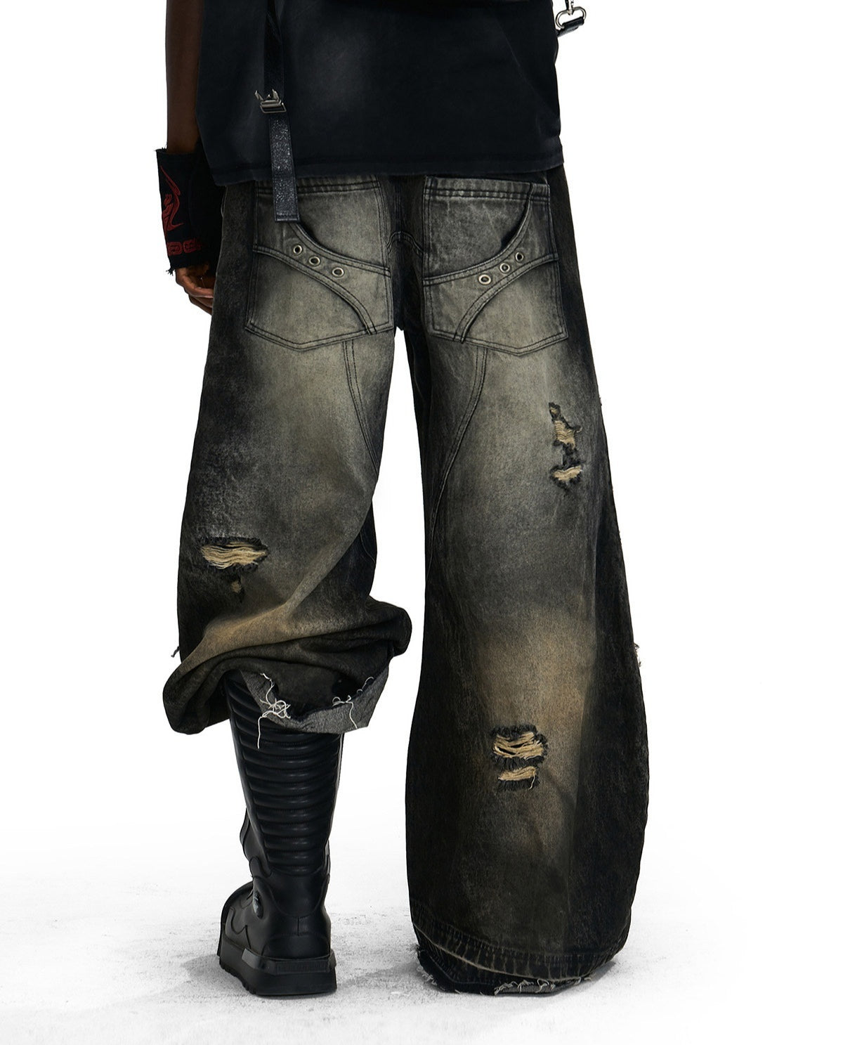 Lucky Pattern Embroidered Patchwork Jeans