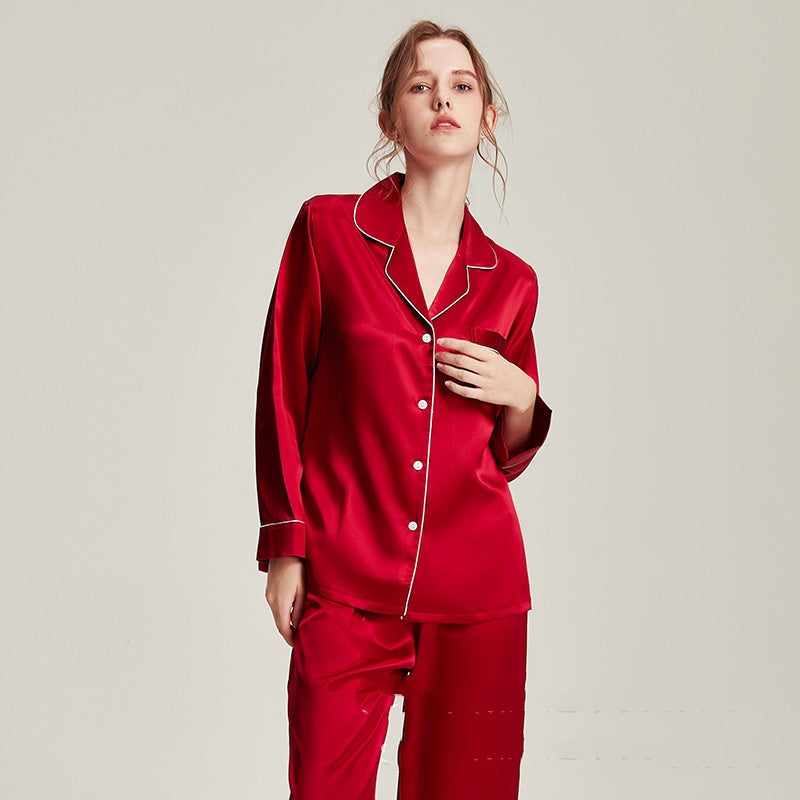Silk Pajamas Womens Long-Sleeve Two-Piece Set