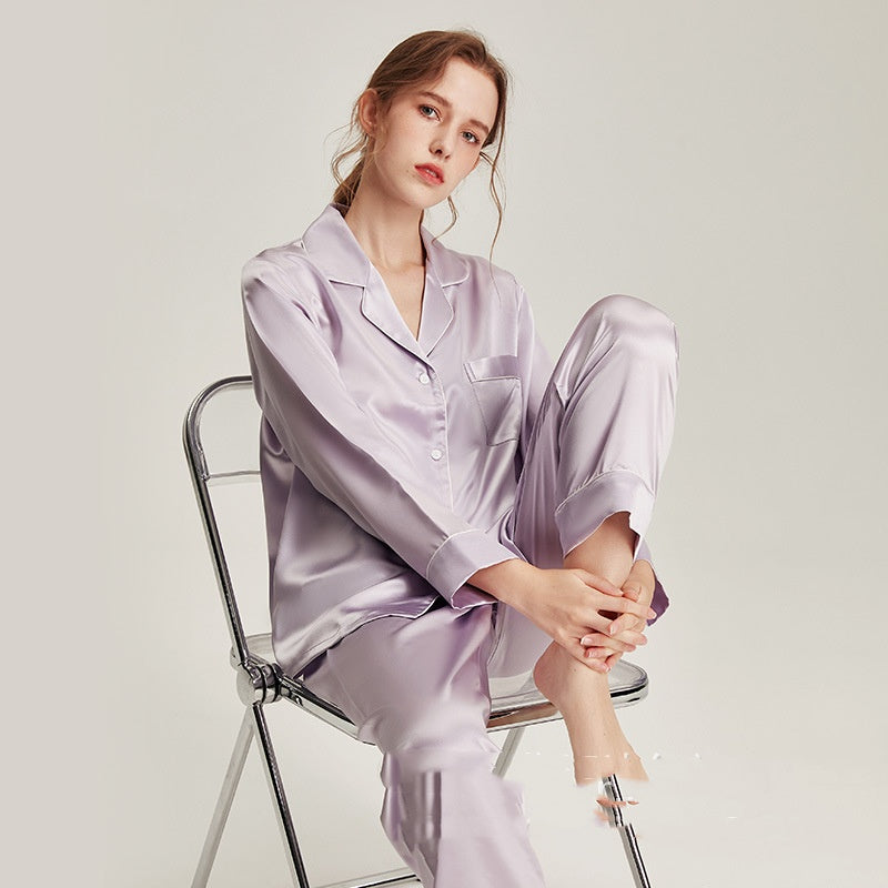 Silk Pajamas Womens Long-Sleeve Two-Piece Set