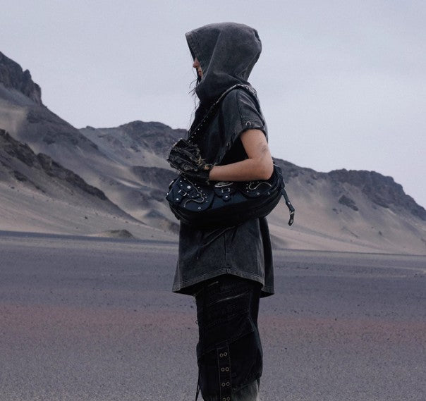 Pentagram Button Hooded Sleeveless Hoodie