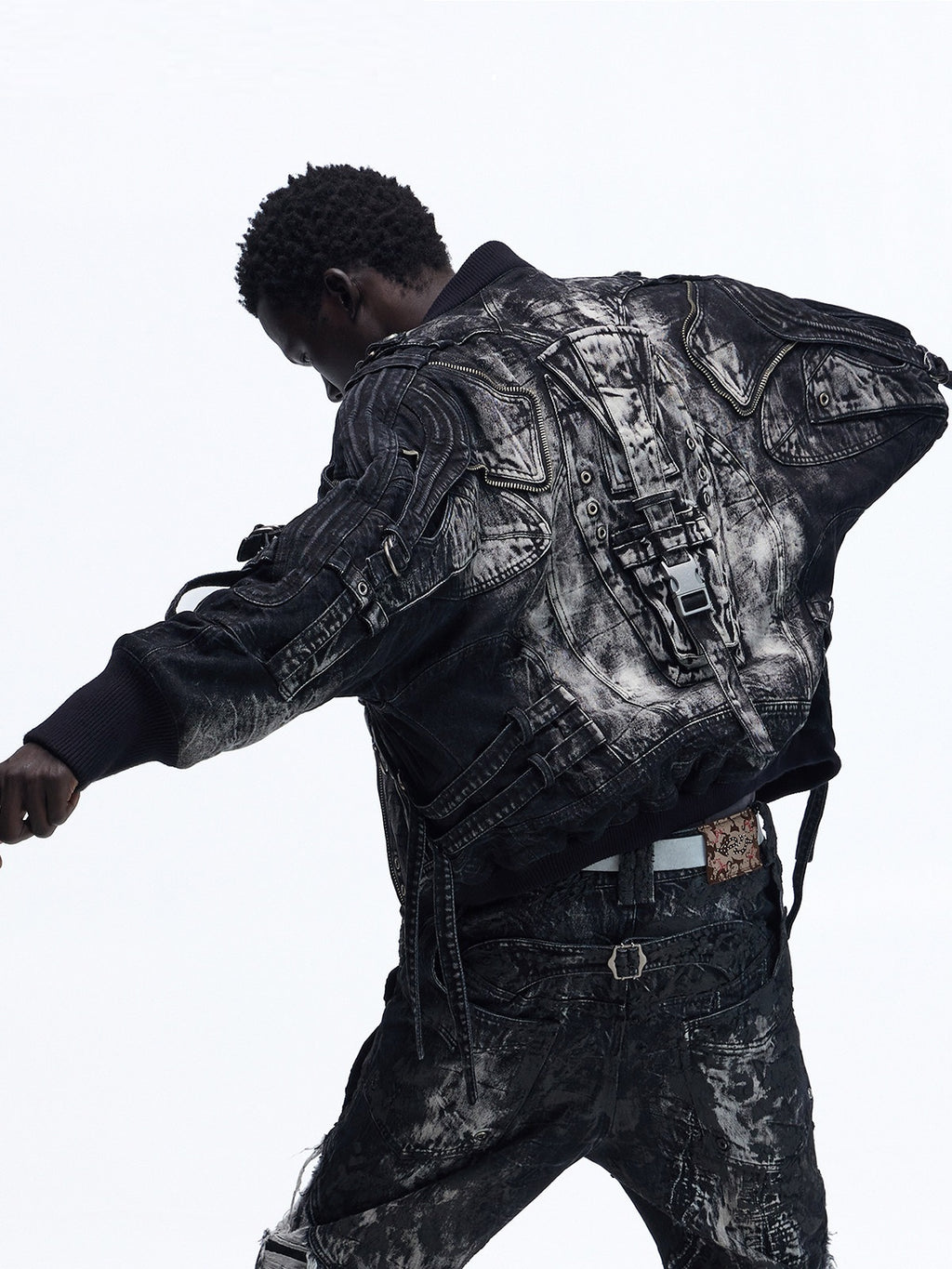 Ink-stain Marbled Washed Denim Jacket