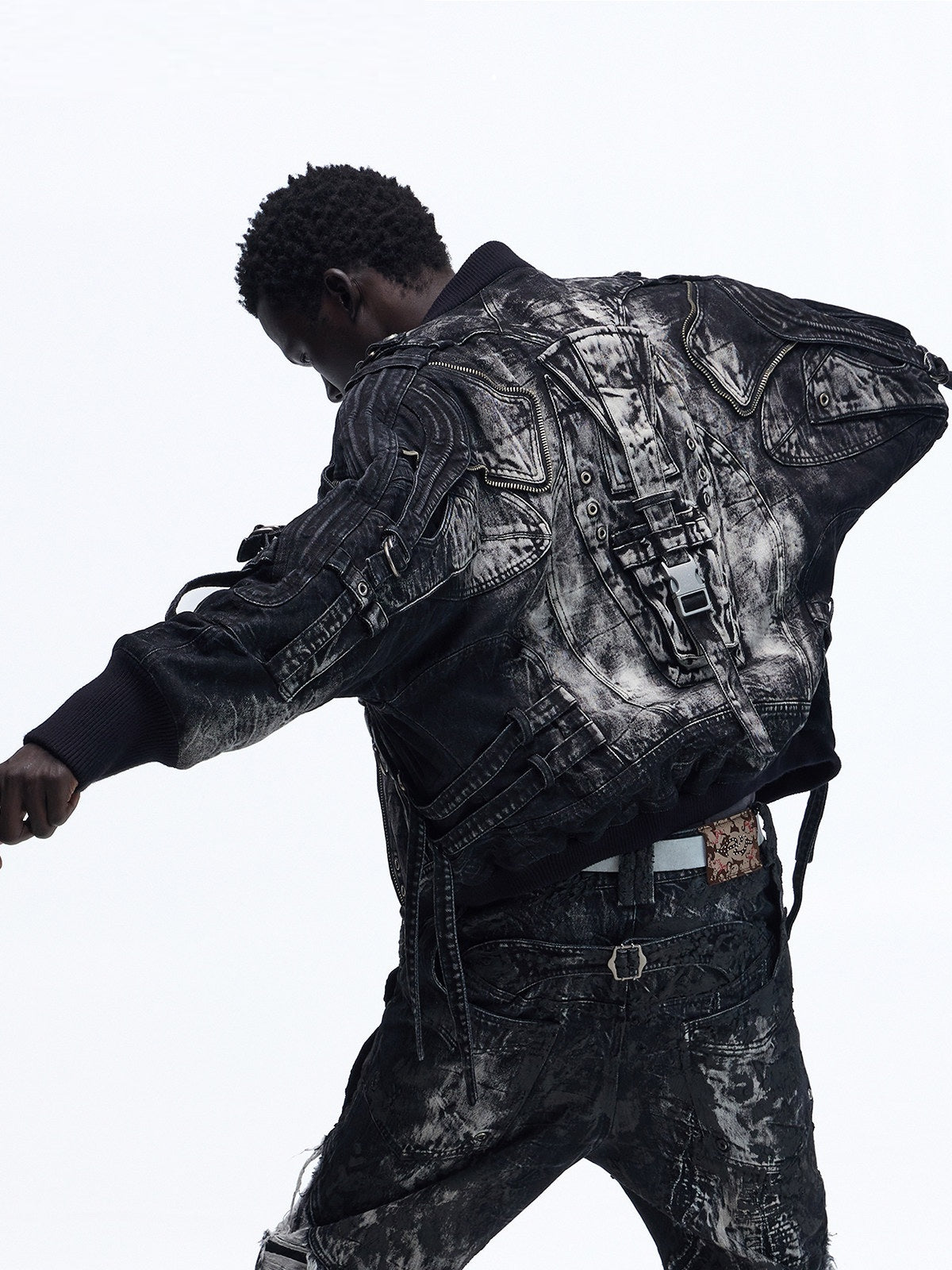 Ink-stain Marbled Washed Denim Jacket